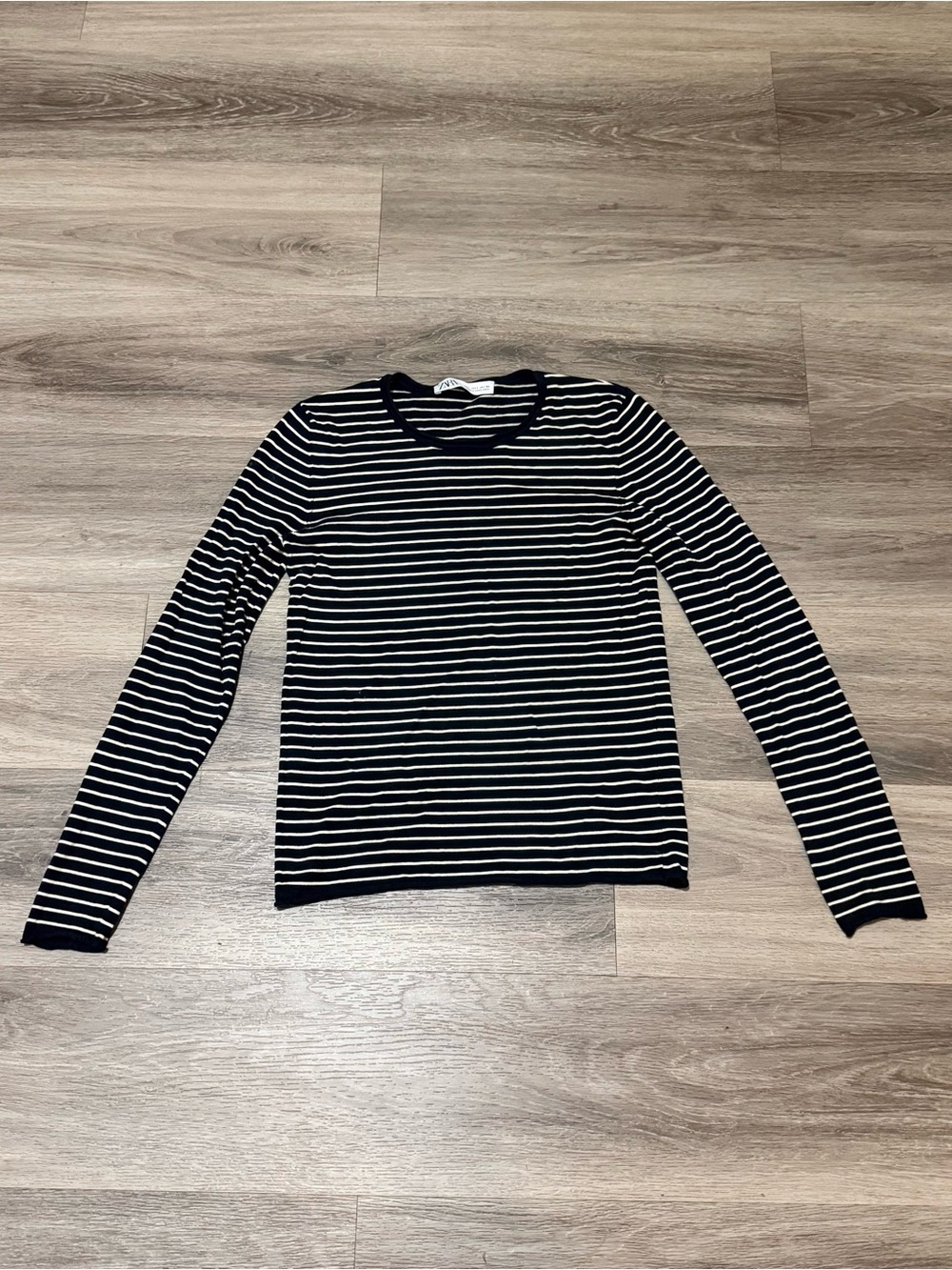 Zara Black & White Striped Crewneck Sweater